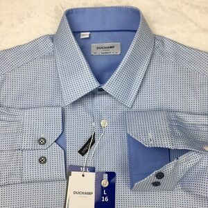 Duchamp Dress Shirt Mens Large 16 Blue Geometric Print Tailored Fit NWT!